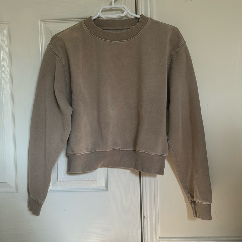 Aritzia Beige Tan Tna Cropped Fleece Cozy Sweatshirt Sweater